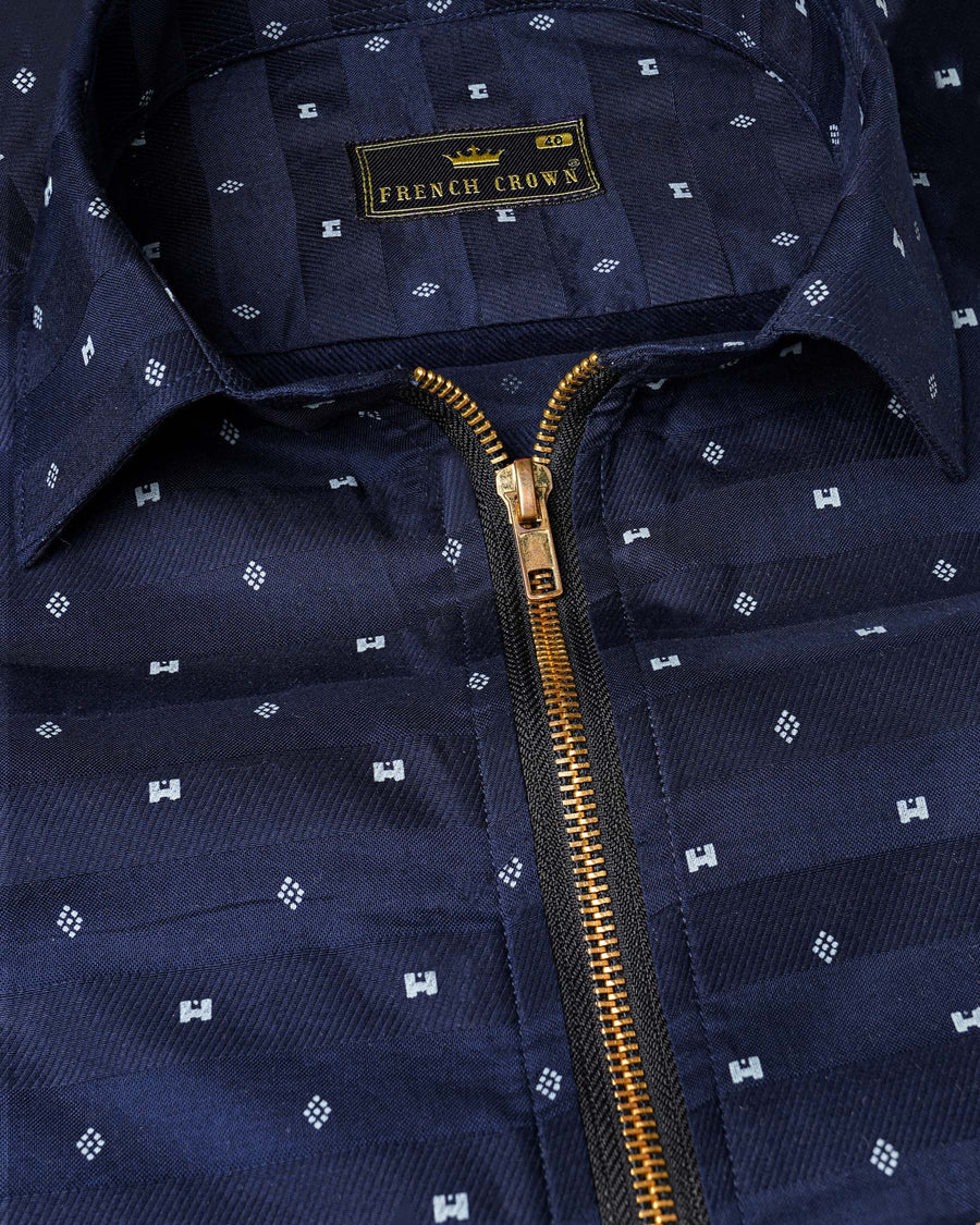 Port Gore Blue Subtle Striped Dobby Textured Premium Giza Cotton zipper Overshirt