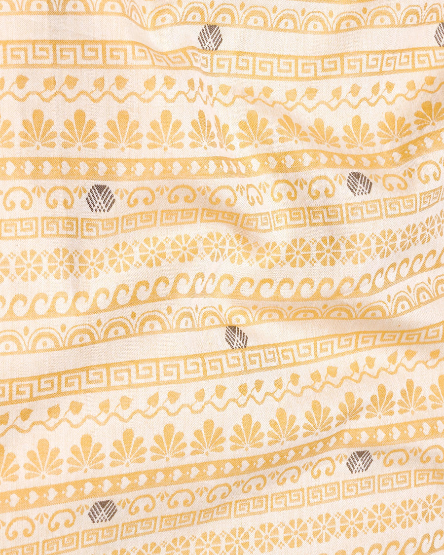Apache Brown Tribal Jacquard Textured with White Collar and Sleeves Premium Giza Cotton Designer Shirt