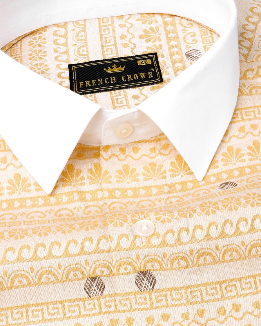 Apache Brown Tribal Jacquard Textured with White Collar and Sleeves Premium Giza Cotton Designer Shirt
