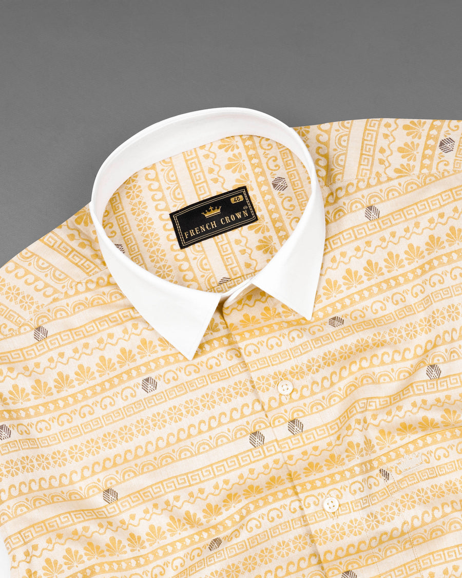 Apache Brown Tribal Jacquard Textured with White Collar and Sleeves Premium Giza Cotton Designer Shirt