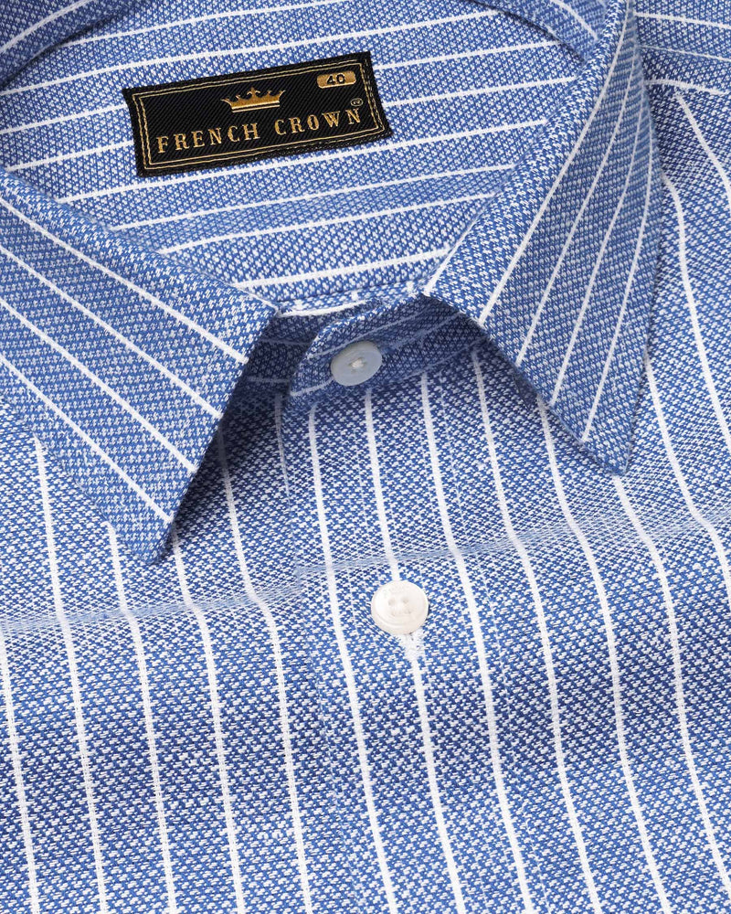 Glaucous Blue Striped Dobby Textured Premium Giza Cotton Shirt