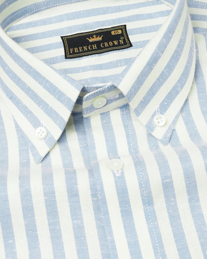 Geyser Blue and off White Striped Luxurious Linen Shirt