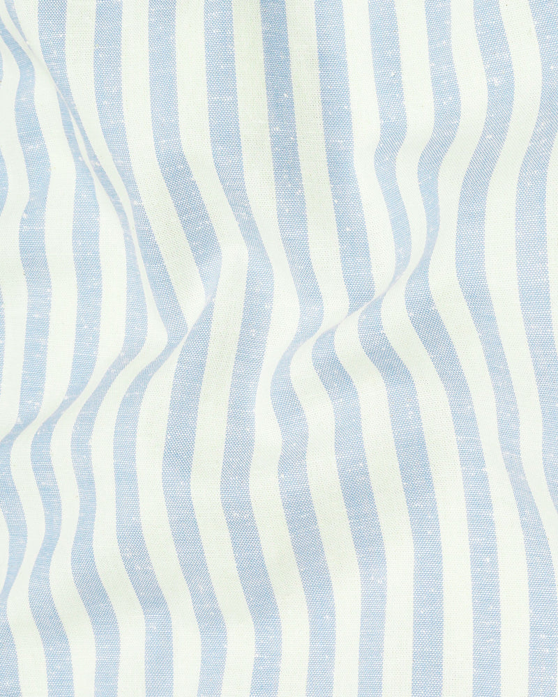 Geyser Blue and off White Striped Luxurious Linen Shirt