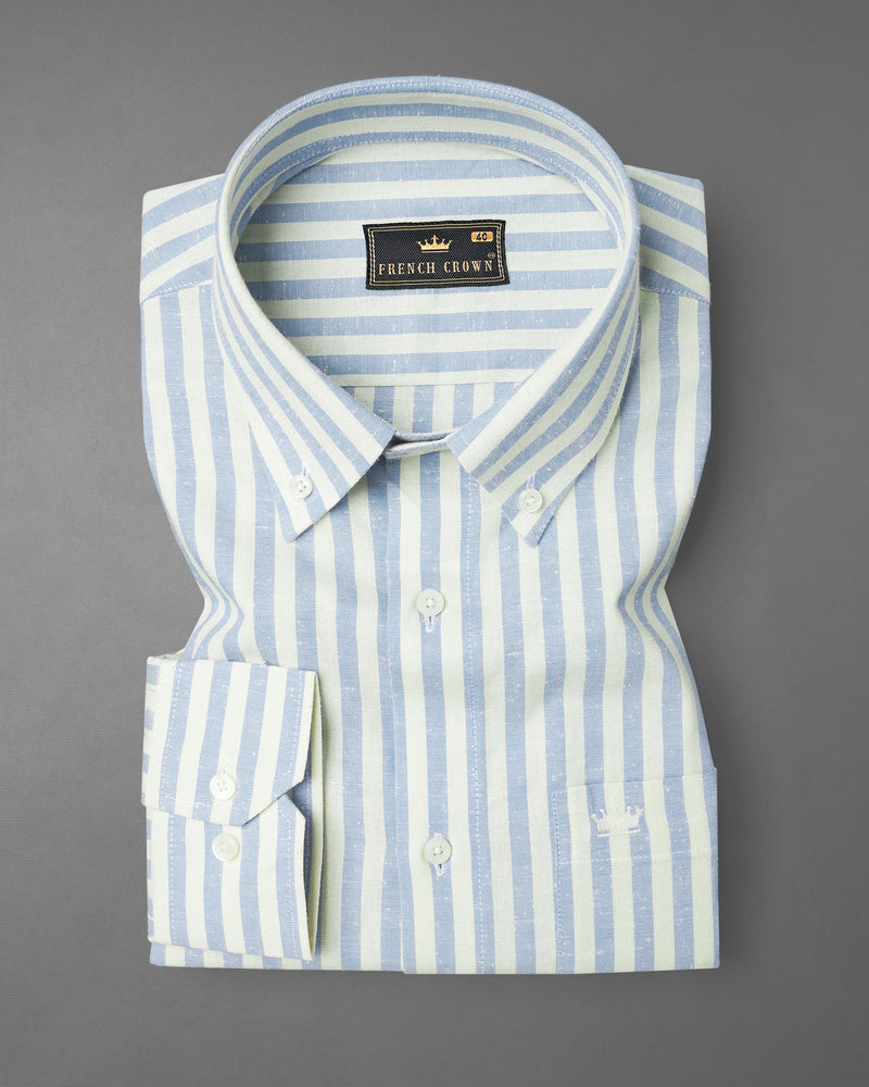 Geyser Blue and off White Striped Luxurious Linen Shirt