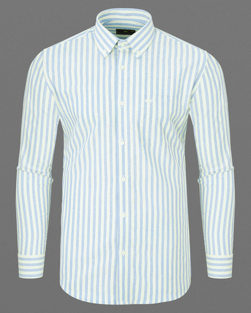 Geyser Blue and off White Striped Luxurious Linen Shirt