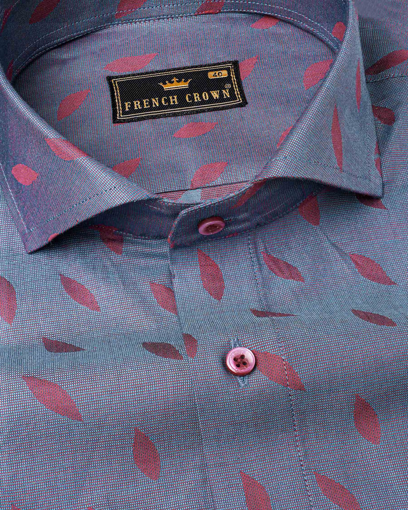 Glacier Blue with Copper Rust Red Jacquard Textured Premium Giza Cotton Shirt