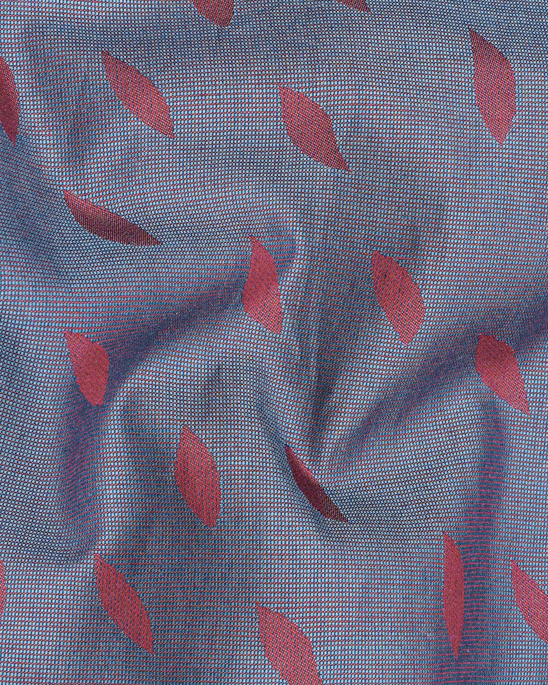 Glacier Blue with Copper Rust Red Jacquard Textured Premium Giza Cotton Shirt