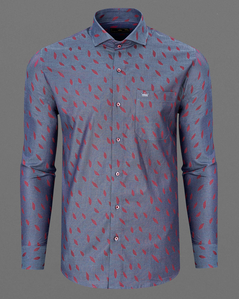 Glacier Blue with Copper Rust Red Jacquard Textured Premium Giza Cotton Shirt