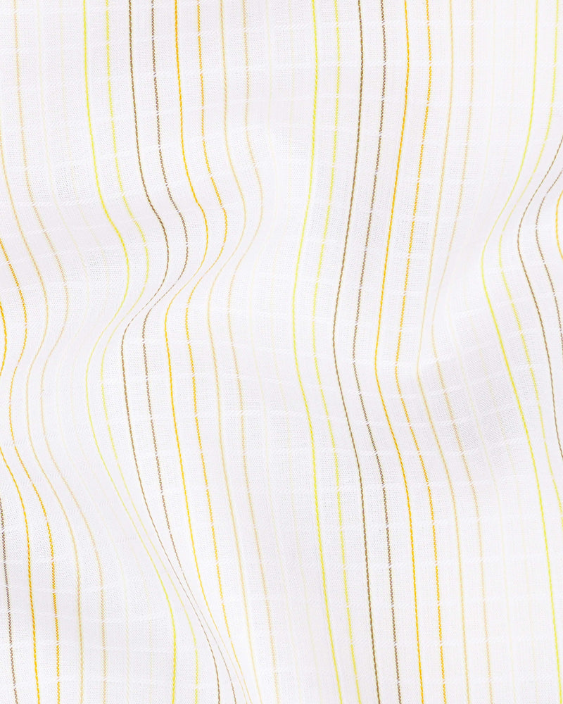 Off White with yellow Striped Dobby Textured Premium Giza Cotton Shirt