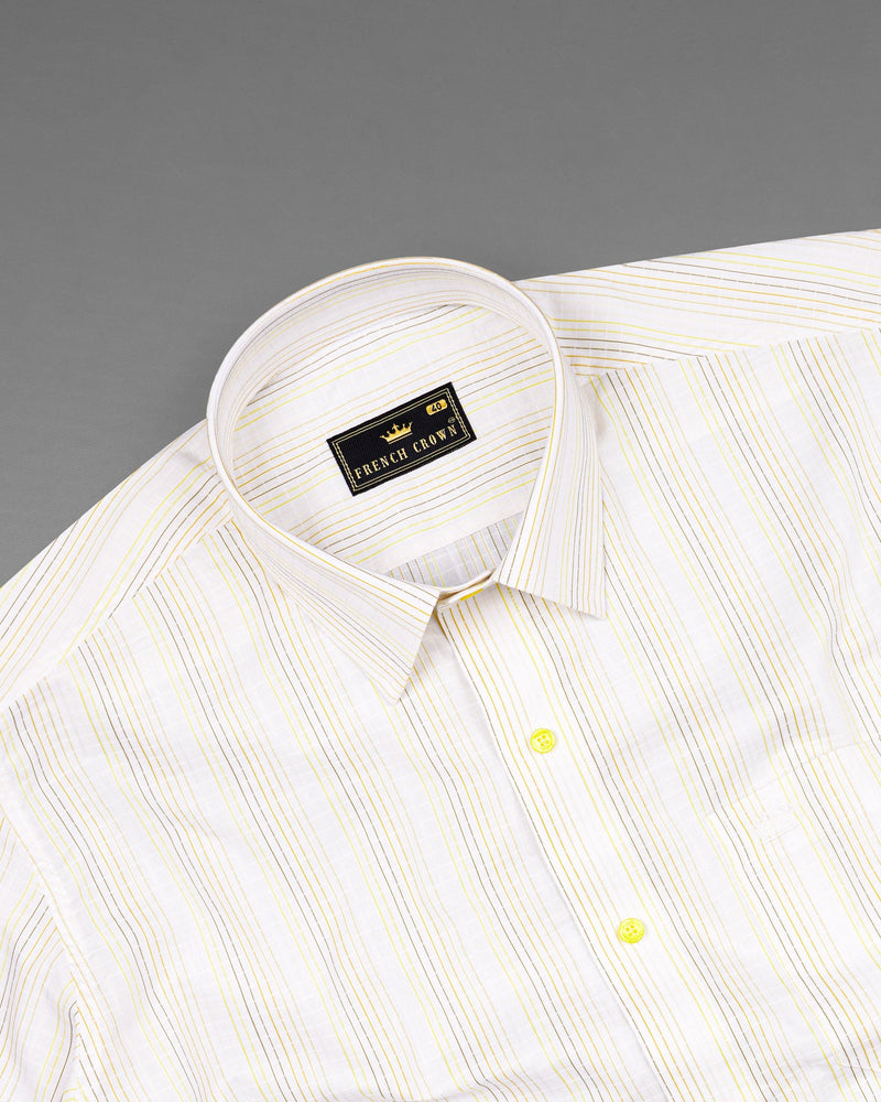 Off White with yellow Striped Dobby Textured Premium Giza Cotton Shirt