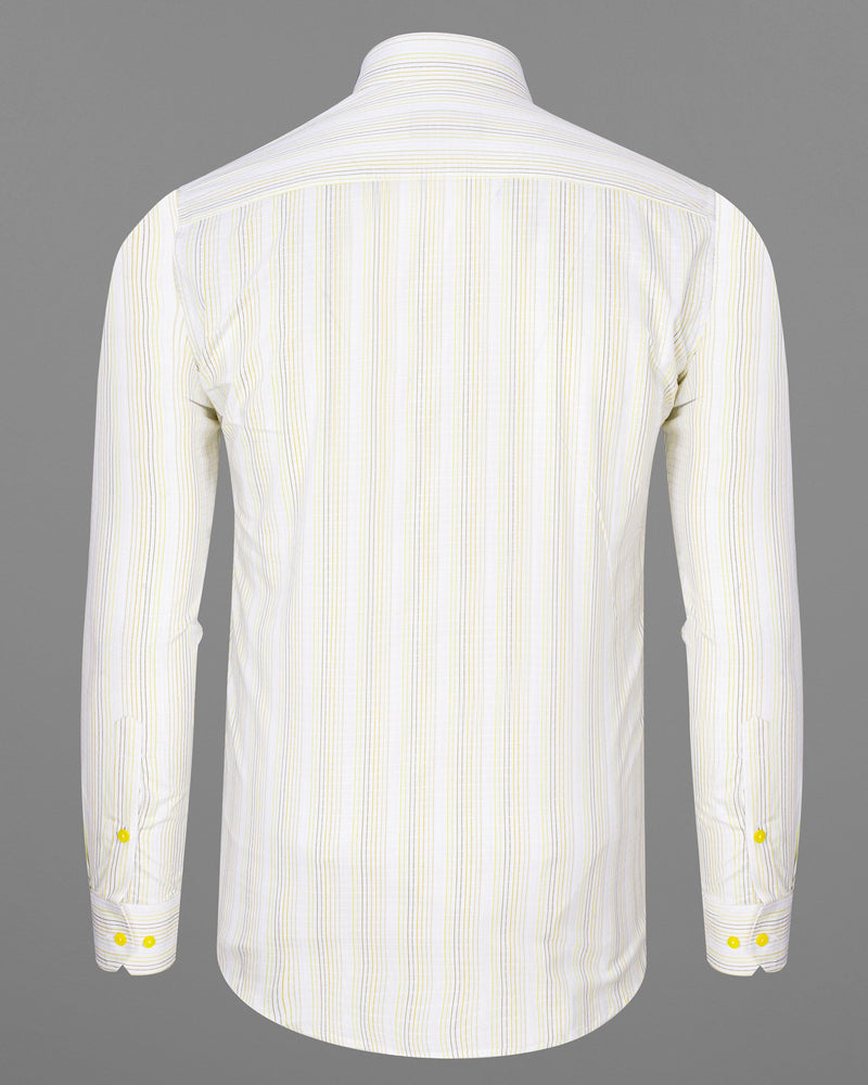 Off White with yellow Striped Dobby Textured Premium Giza Cotton Shirt