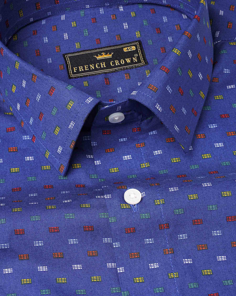 Chambray Blue with Multicolour Printed Premium Cotton Shirt