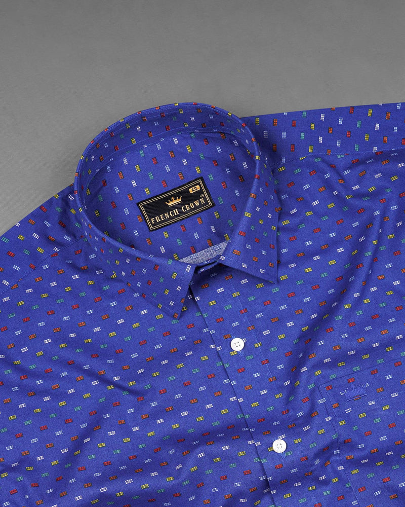 Chambray Blue with Multicolour Printed Premium Cotton Shirt