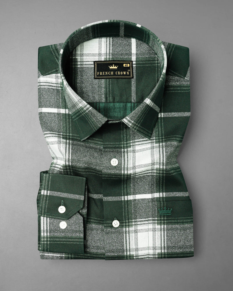 Timber Green with Bright White Twill Plaid Premium Cotton Shirt  7467-38, 7467-H-38, 7467-39, 7467-H-39, 7467-40, 7467-H-40, 7467-42, 7467-H-42, 7467-44, 7467-H-44, 7467-46, 7467-H-46, 7467-48, 7467-H-48, 7467-50, 7467-H-50, 7467-52, 7467-H-52