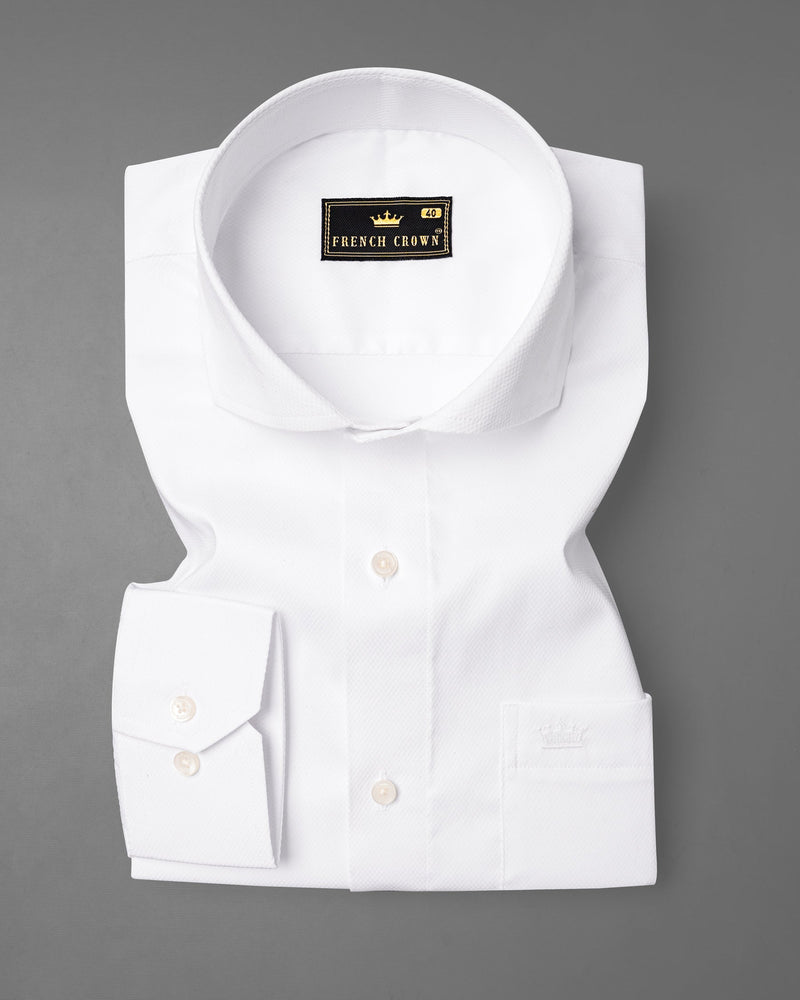 Bright White Dobby Textured Premium Giza Cotton Shirt