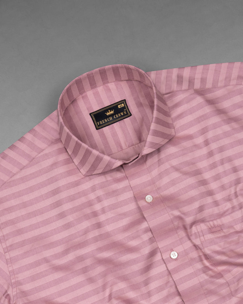 Light Muave Pink Striped Dobby Textured Premium Giza Cotton Shirt