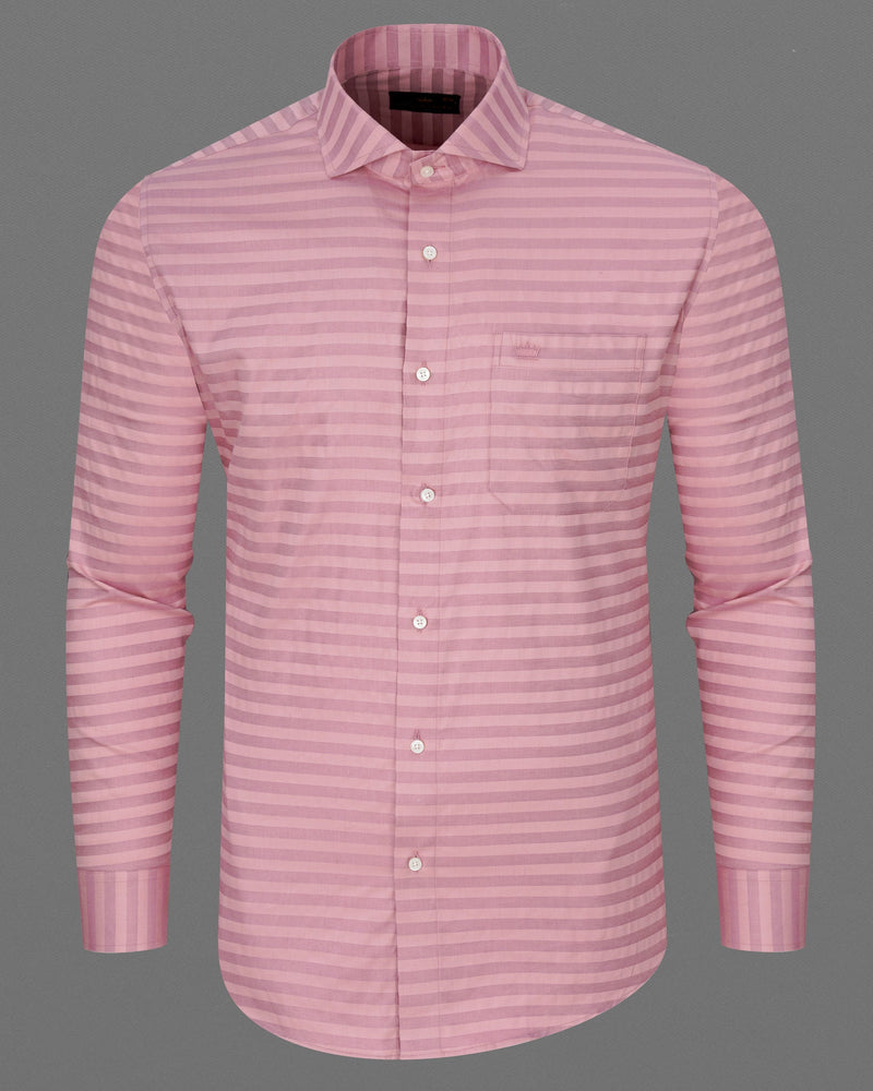 Light Muave Pink Striped Dobby Textured Premium Giza Cotton Shirt