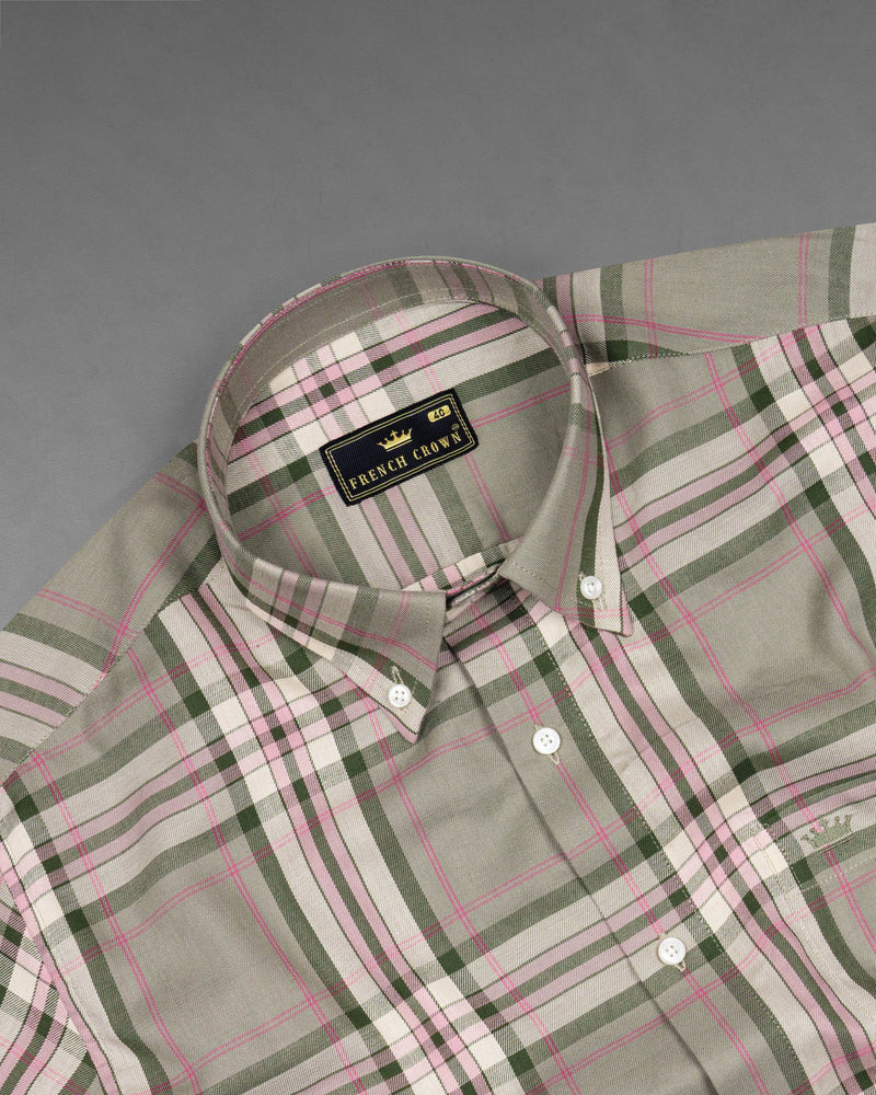 Mountain Mist Green Twill Plaid Premium Cotton Shirt