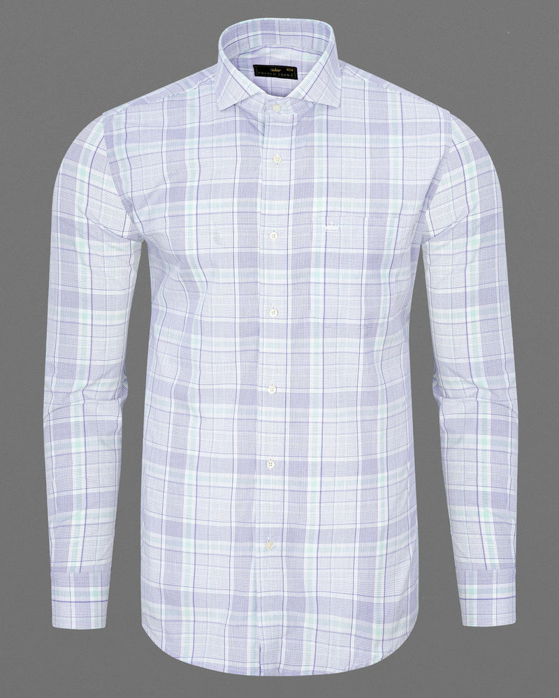 Moody Blue with White Plaid Premium Cotton Shirt