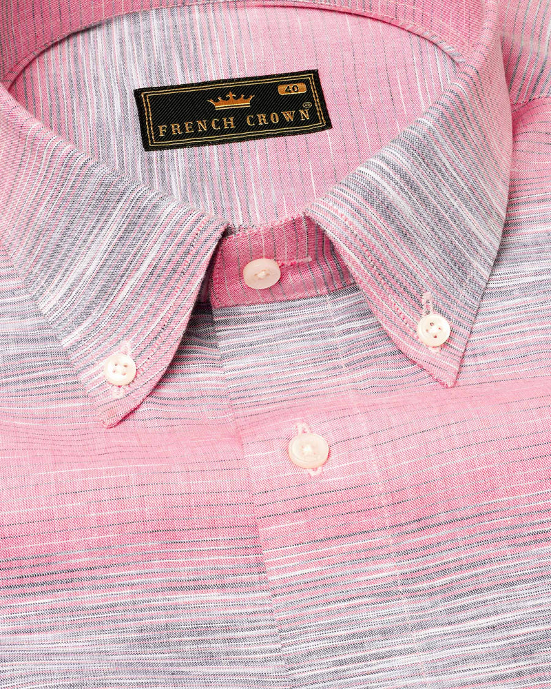 Pale Chestnut Pink And Hurricane Gray Striped Royal Oxford Shirt
