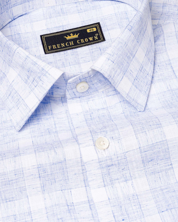 Platinum Blue Plaid Luxurious Linen Shirt