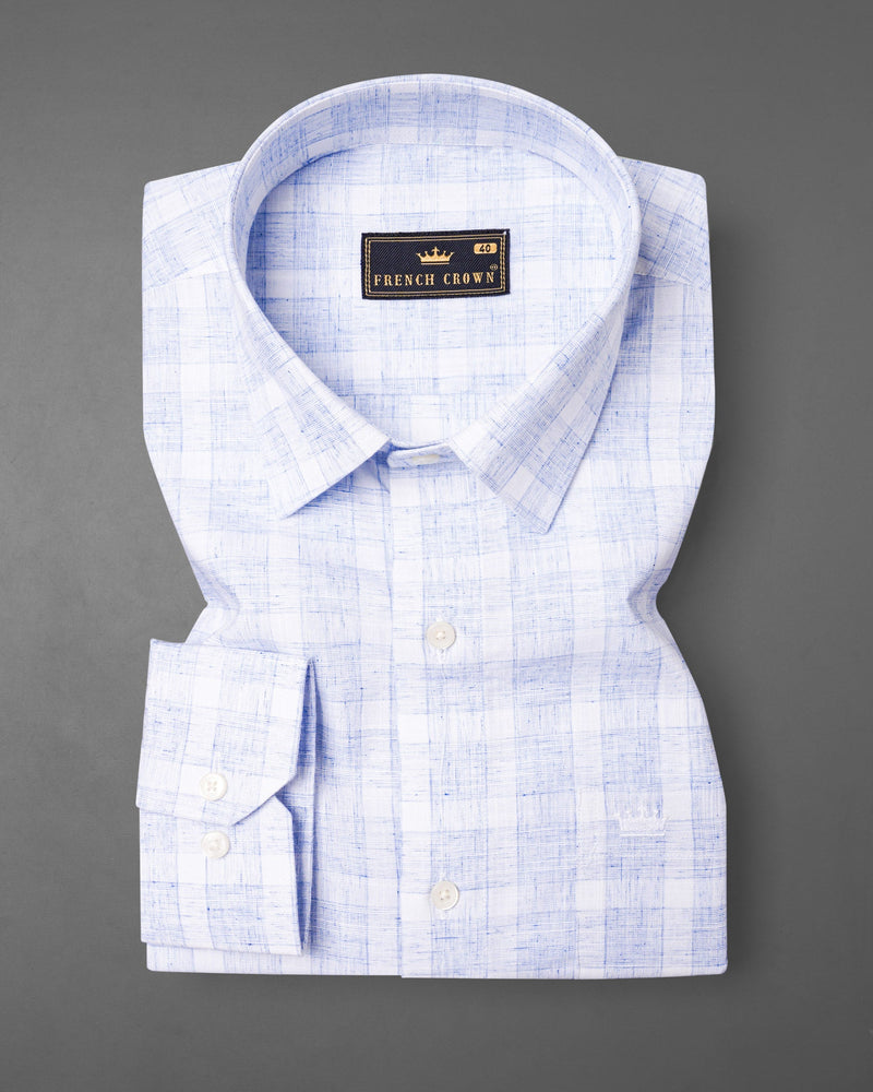 Platinum Blue Plaid Luxurious Linen Shirt