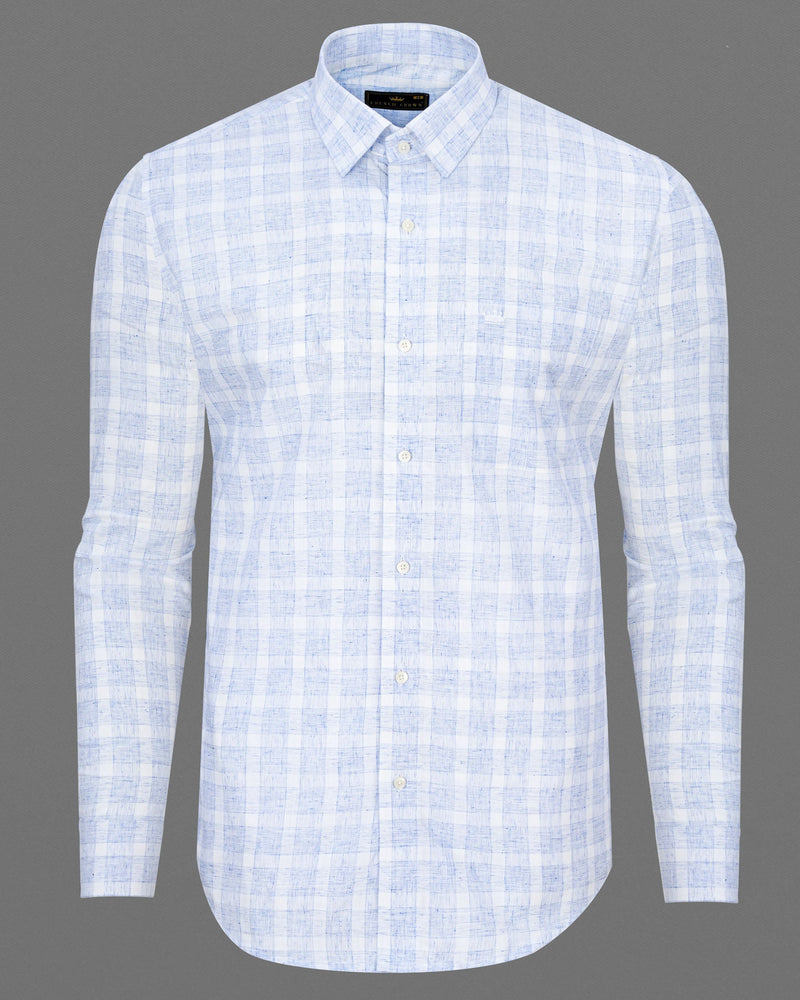 Platinum Blue Plaid Luxurious Linen Shirt