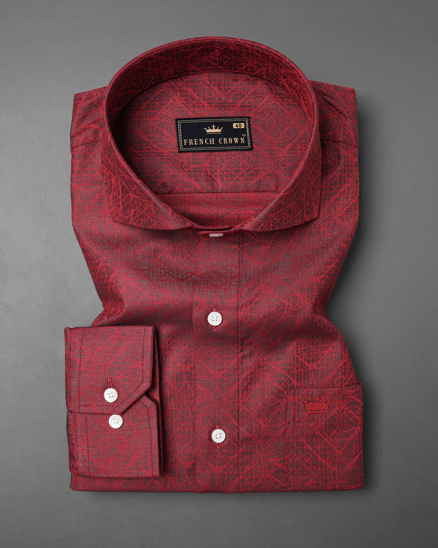 Stiletto Red Graphic Jacquard Textured Premium Giza Cotton Shirt