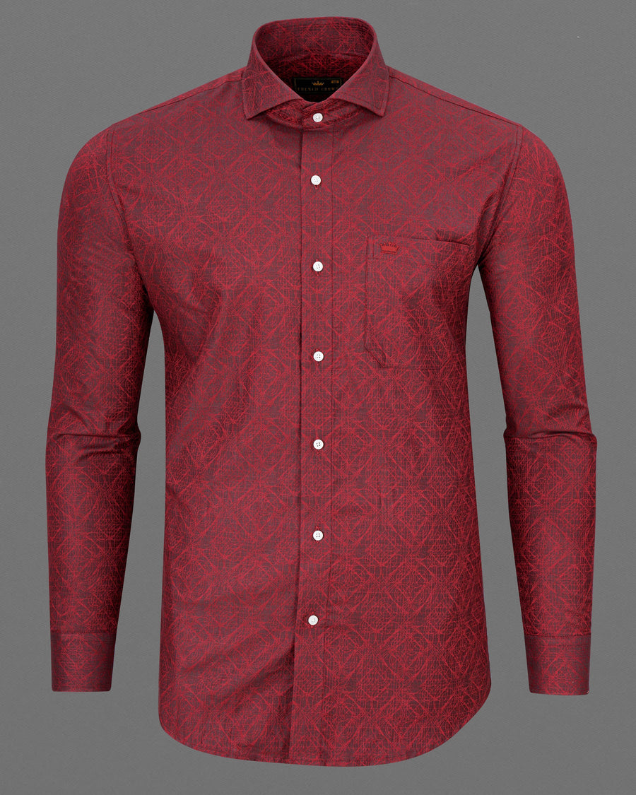 Stiletto Red Graphic Jacquard Textured Premium Giza Cotton Shirt
