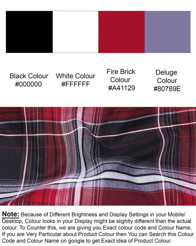 Jade Black and Fire Brick Red Plaid Dobby Textured Premium Giza Cotton Shirt