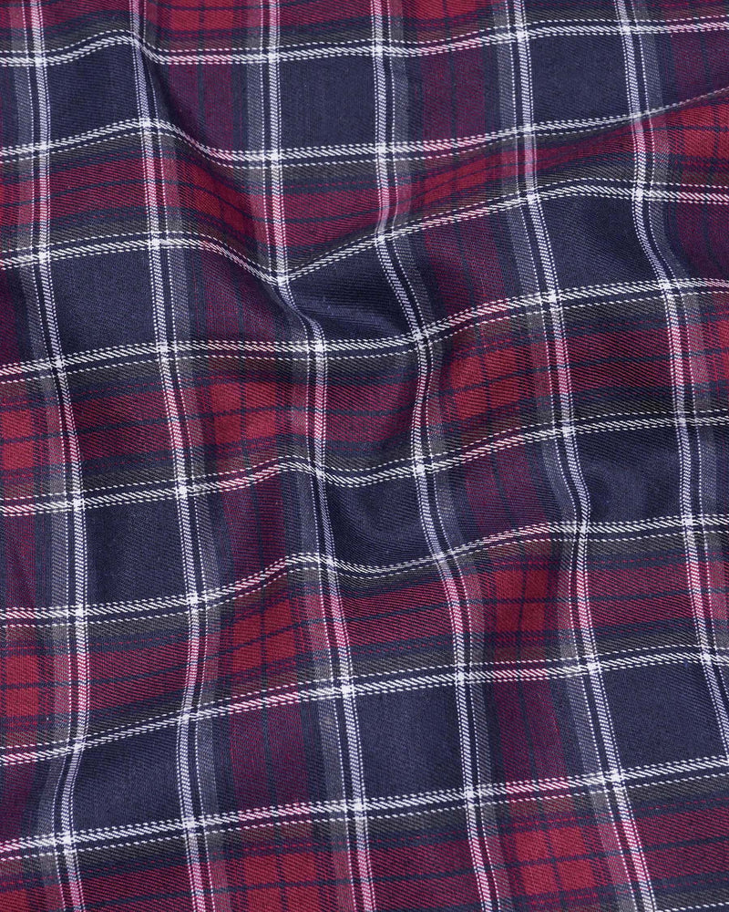 Gunmetal Blue and Claret Red Twill Plaid Premium Cotton Shirt