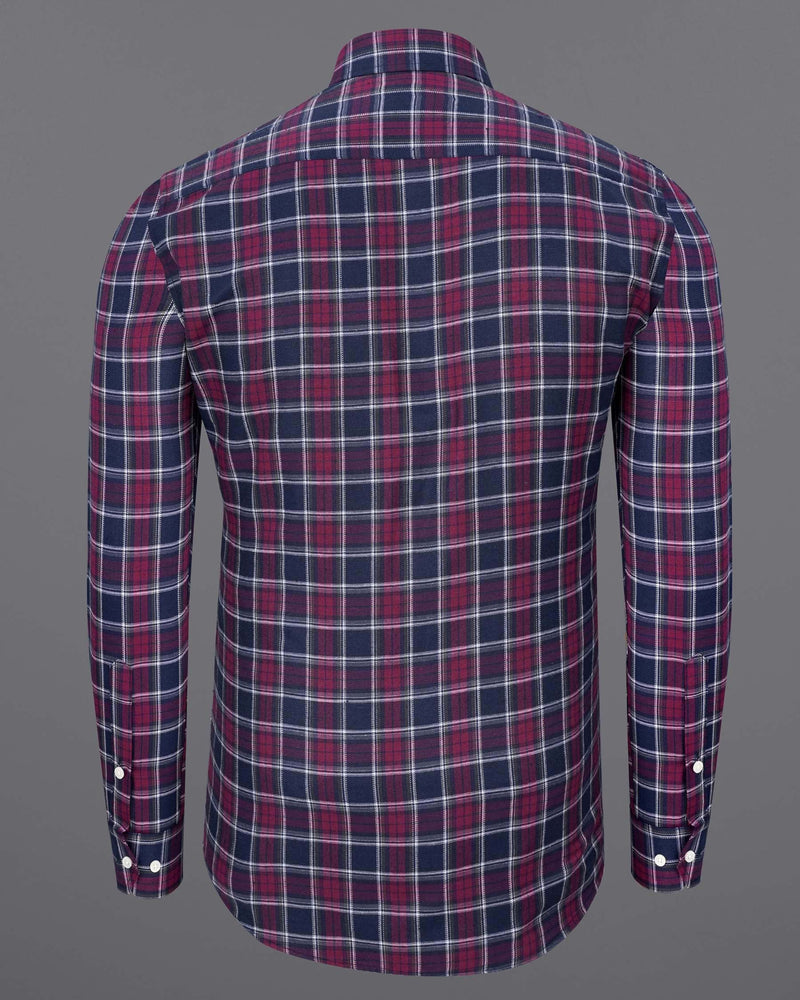 Gunmetal Blue and Claret Red Twill Plaid Premium Cotton Shirt