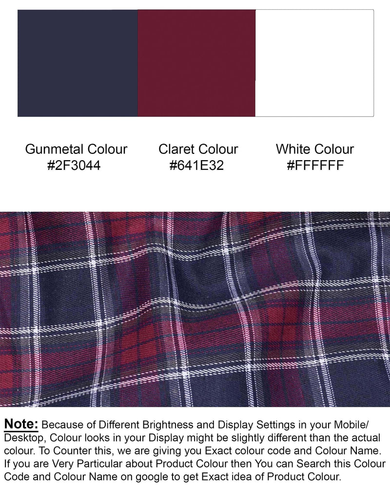 Gunmetal Blue and Claret Red Twill Plaid Premium Cotton Shirt