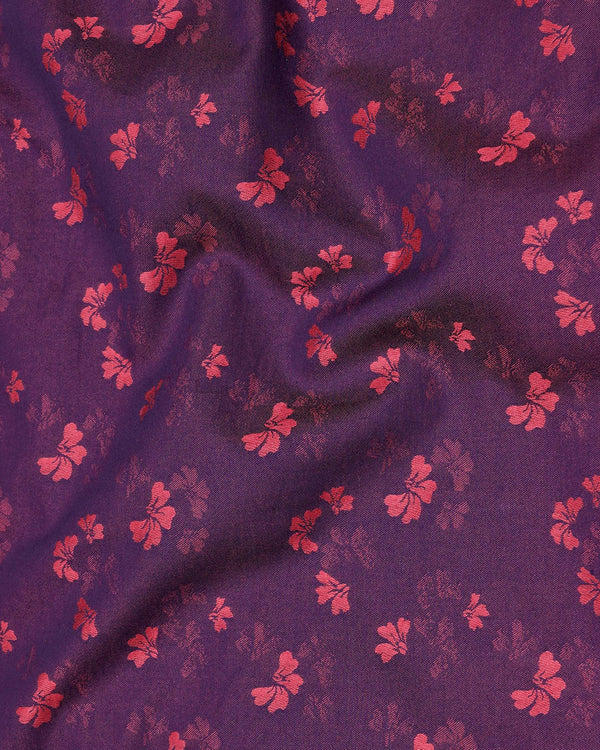 Eggplant Violet Floral Jacquard Textured Premium Giza Cotton Shirt