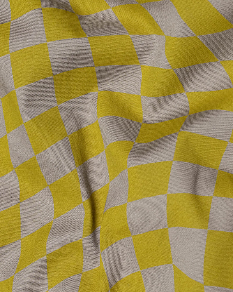 Brass Mustard Yellow with Zorba Gray Checked Premium Cotton Shirt