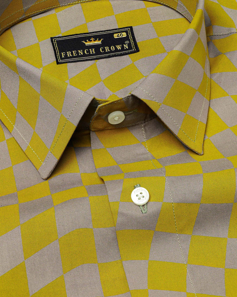Brass Mustard Yellow with Zorba Gray Checked Premium Cotton Shirt
