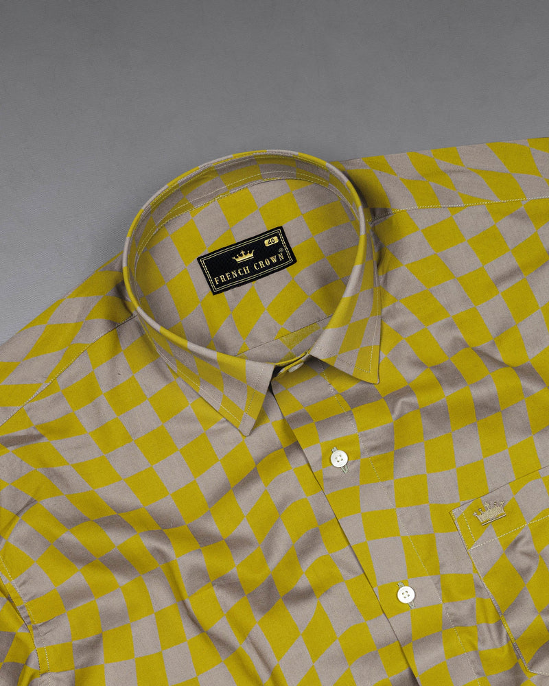 Brass Mustard Yellow with Zorba Gray Checked Premium Cotton Shirt