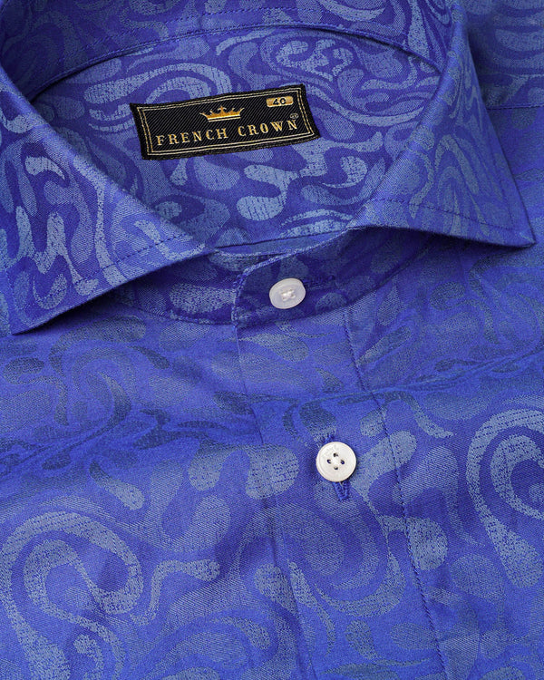 Sapphire Blue Jacquard Textured Premium Giza Cotton Shirt