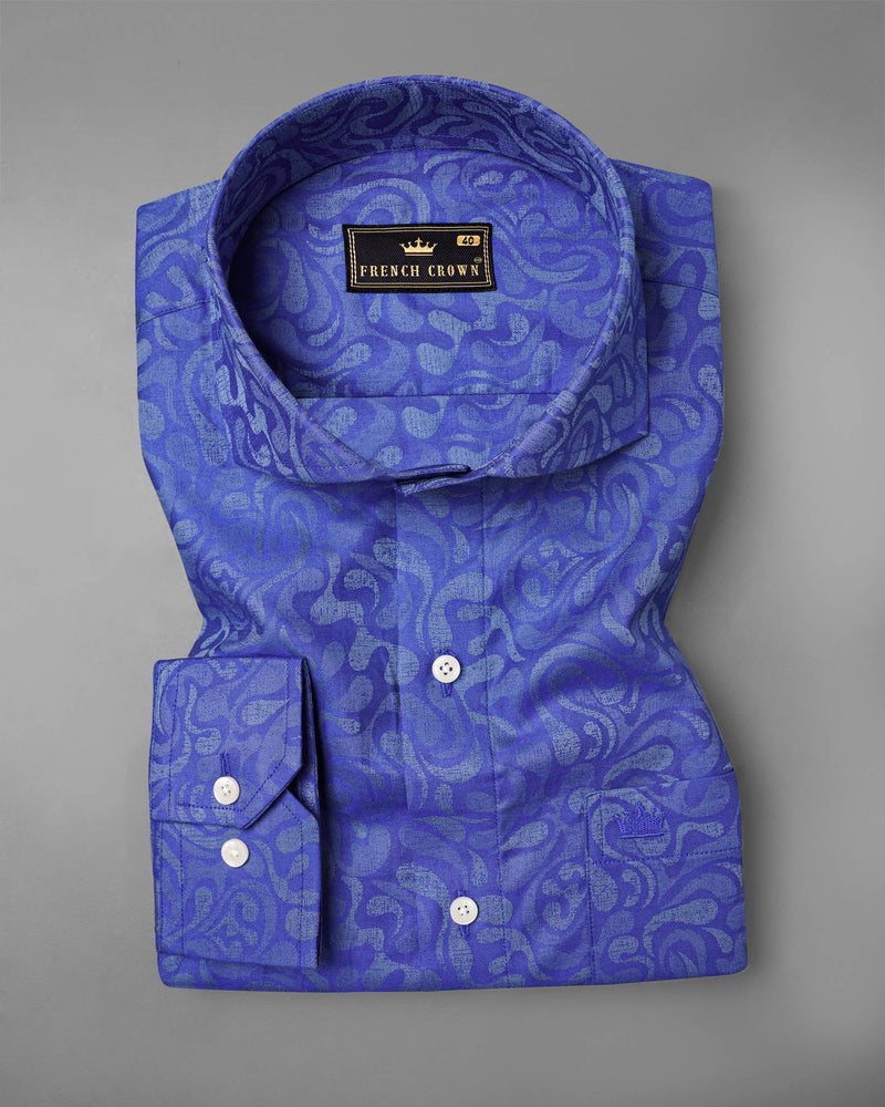 Sapphire Blue Jacquard Textured Premium Giza Cotton Shirt