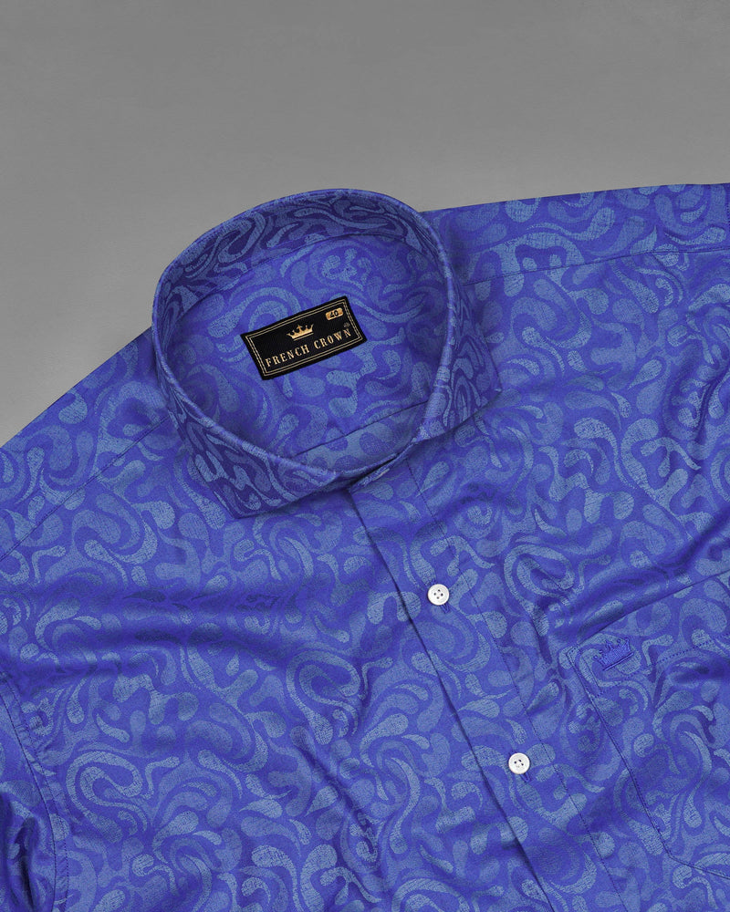 Sapphire Blue Jacquard Textured Premium Giza Cotton Shirt