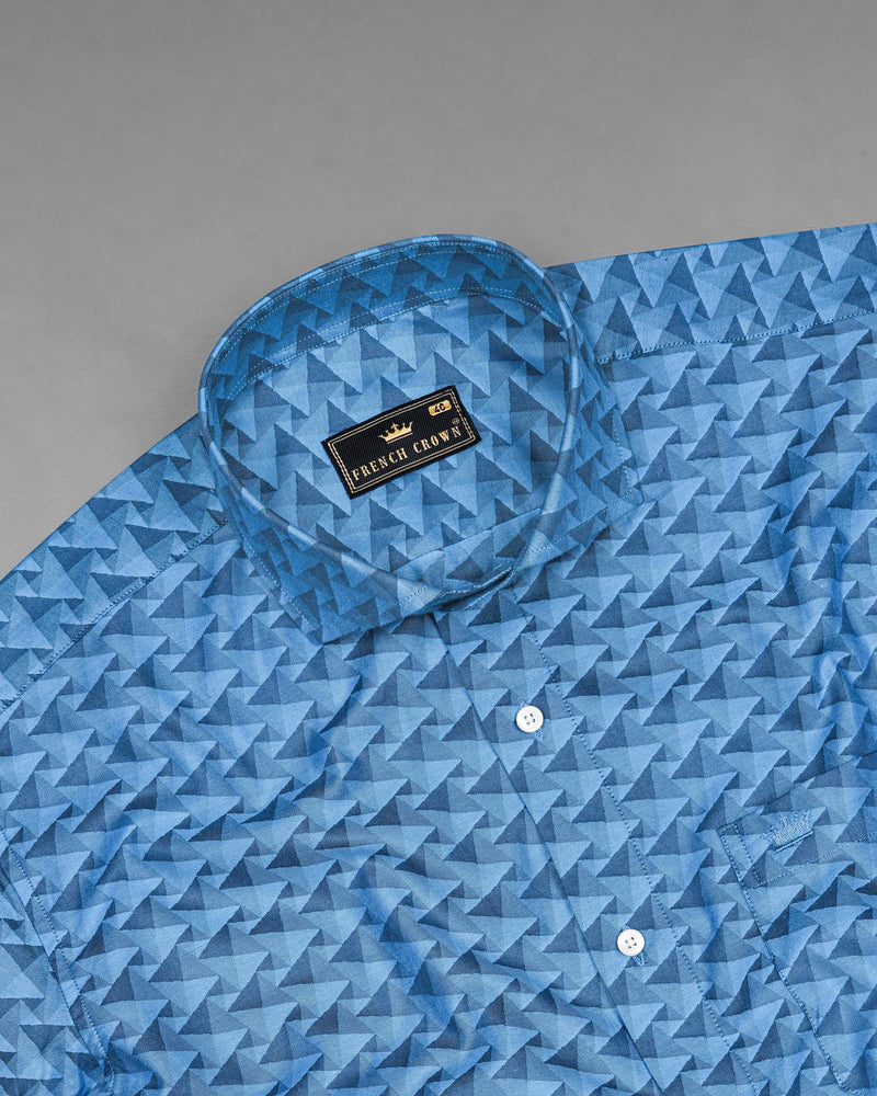 Danube Blue with Blumine 3D art Jacquard Textured Premium Giza Cotton Shirt