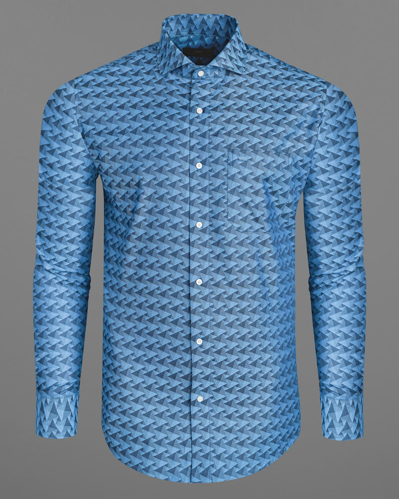 Danube Blue with Blumine 3D art Jacquard Textured Premium Giza Cotton Shirt