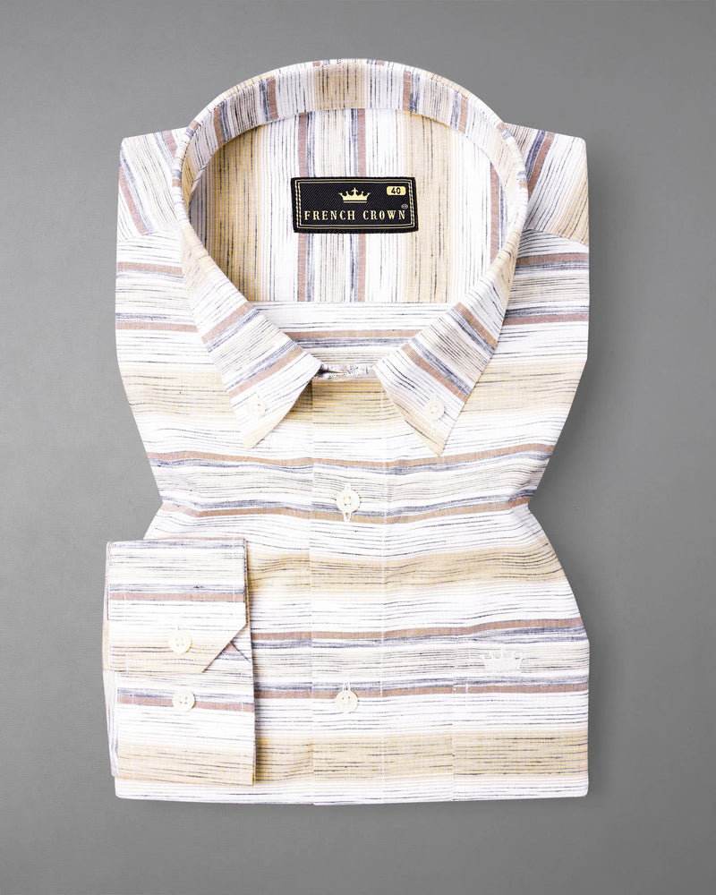 Chamois Brown and White Striped Chambray Shirt