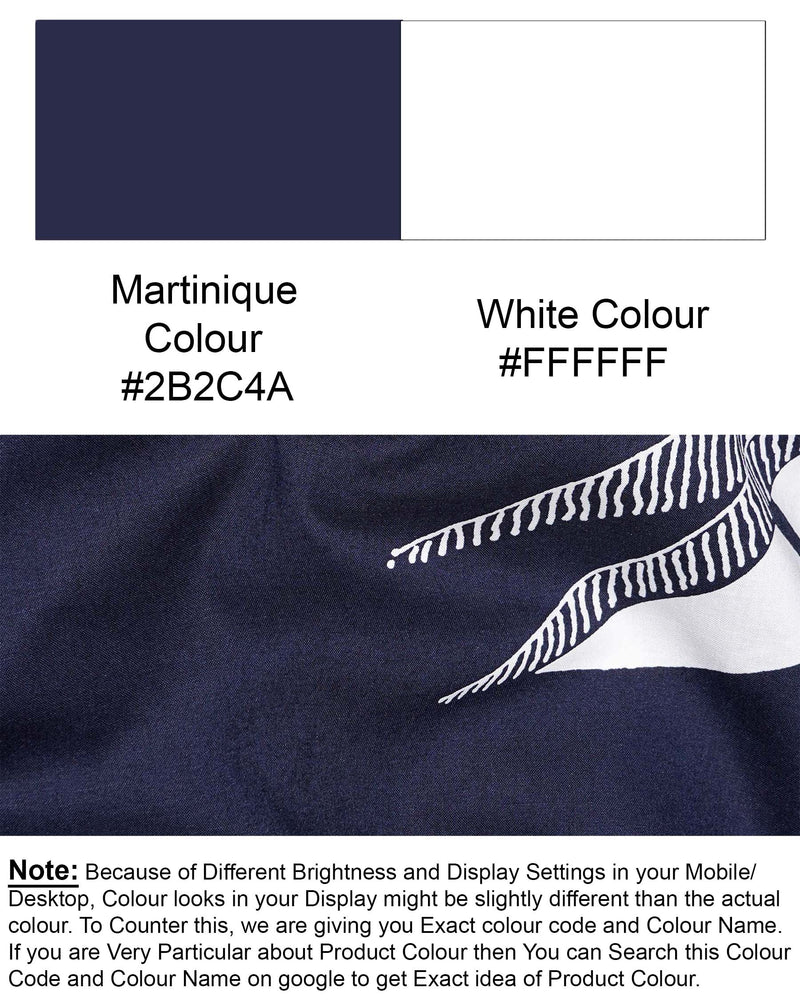 Martinique Blue with White Color Leaves Printed Premium Cotton Shirt
