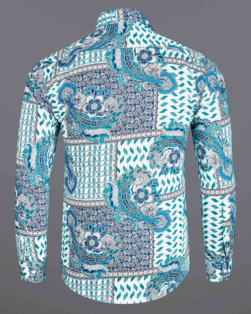 Cerulean Blue with Dark Turquoise Bohemian Paisley Printed Super Soft Premium Cotton Shirt
