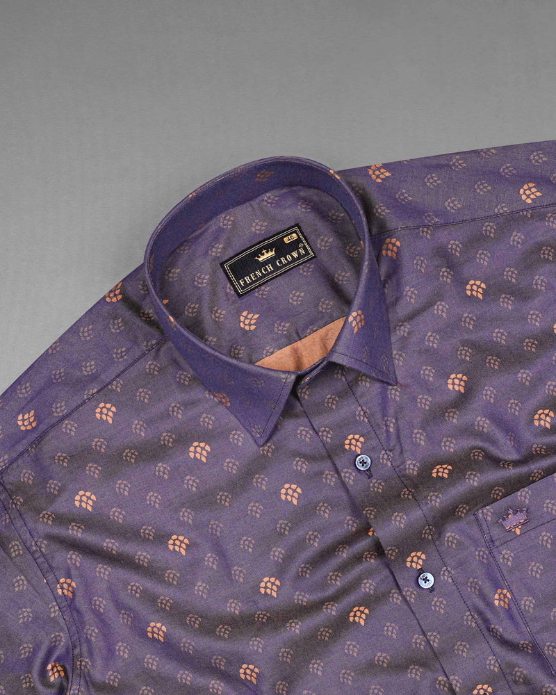 Mulled Wine Violet Paw Jacquard Textured Premium Giza Cotton Shirt
