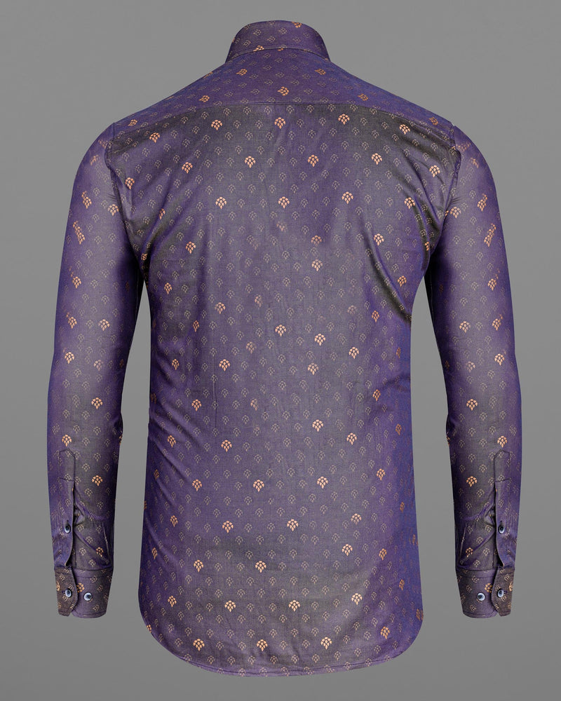 Mulled Wine Violet Paw Jacquard Textured Premium Giza Cotton Shirt