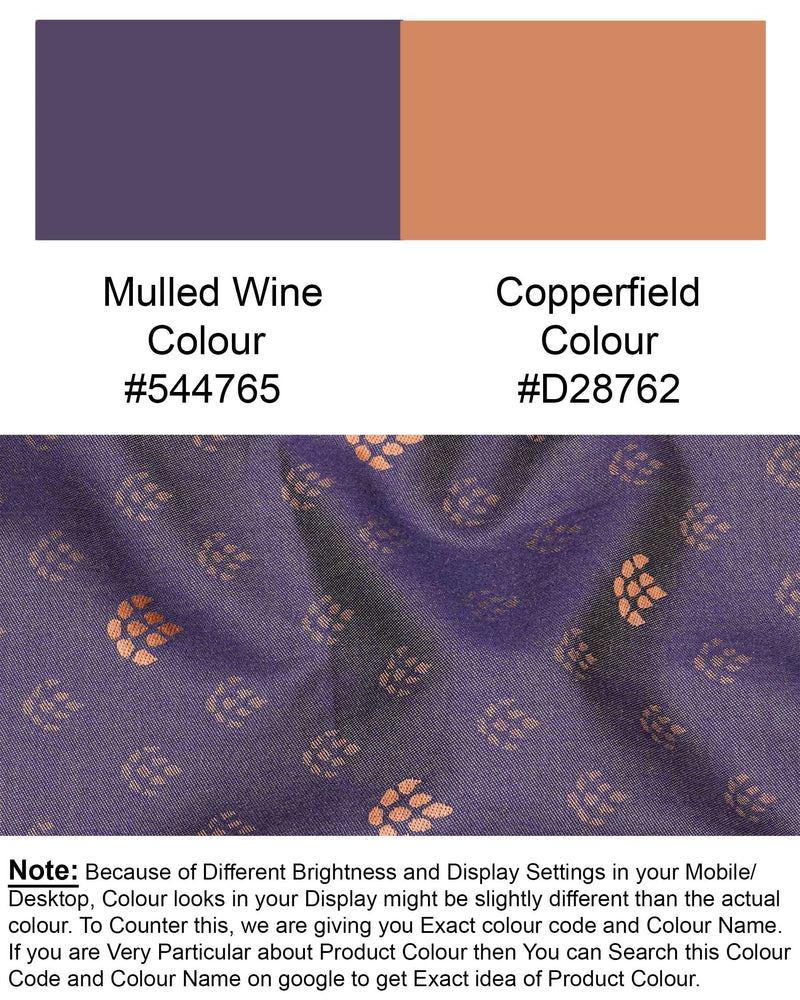 Mulled Wine Violet Paw Jacquard Textured Premium Giza Cotton Shirt