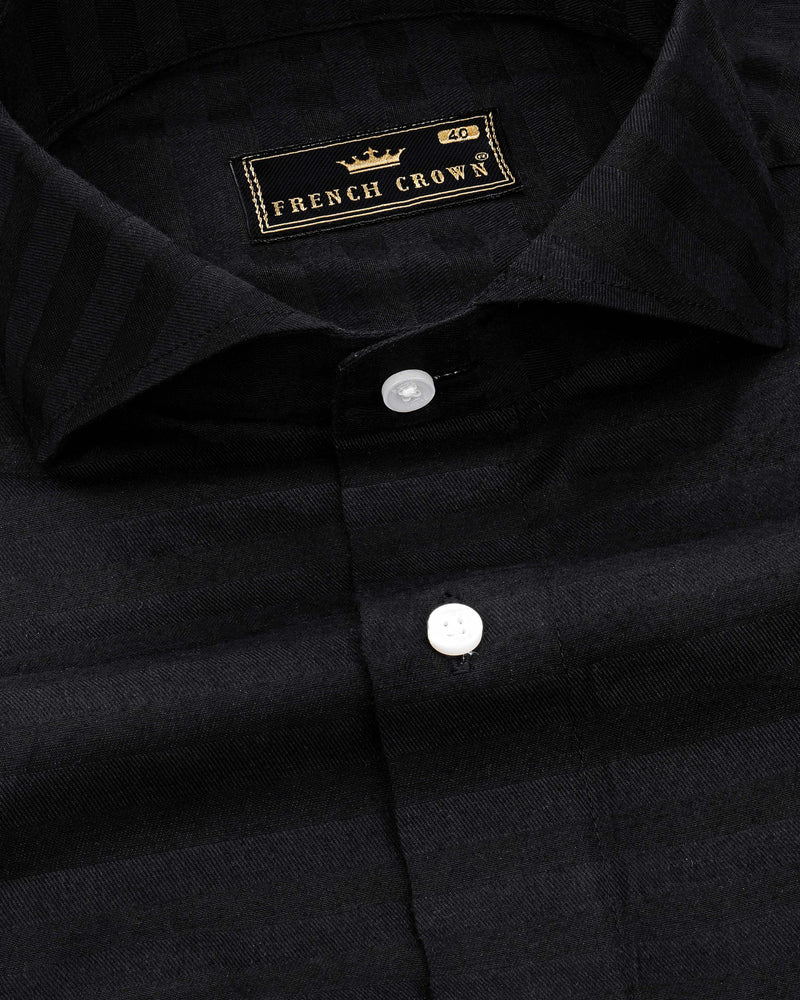 Jade Black Subtle Striped Dobby Textured Premium Giza Cotton Shirt