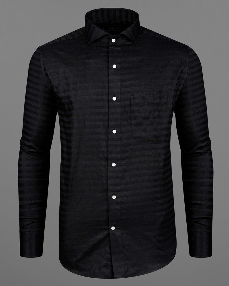 Jade Black Subtle Striped Dobby Textured Premium Giza Cotton Shirt